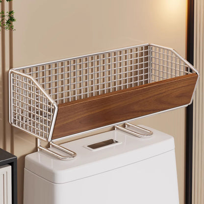 Über-Toilette Draht Lagerkorb mit Holzfrontplatte