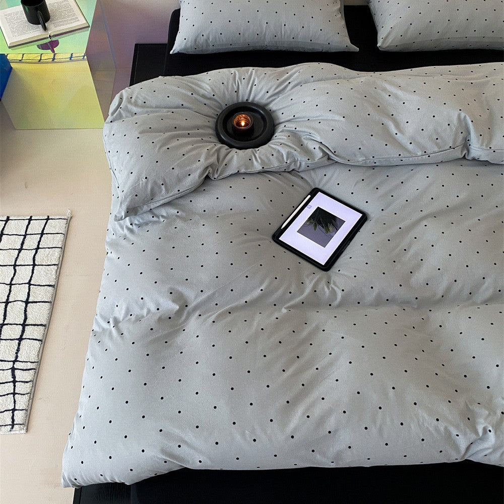 Polka Dot Baumwoll-Percale Bettbezugset mit Eckenbändern