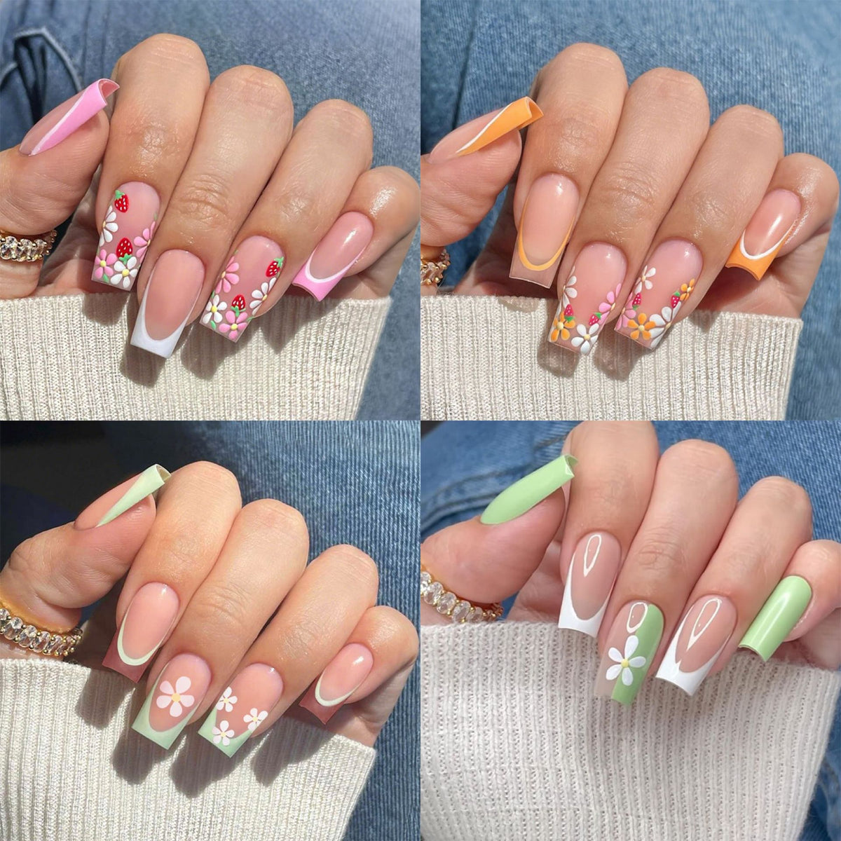 Kunstnagelset mit bunten Blüten und kreativem French-Design Brehn
