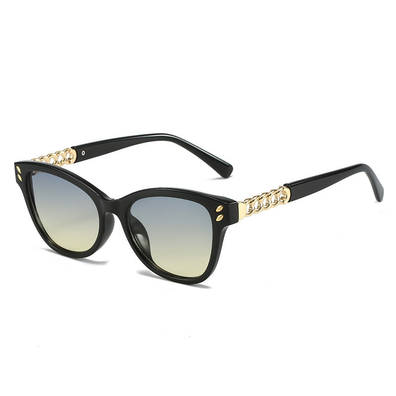 Damen modische Cat-Eye Sonnenbrille mit luxuriösen Kettenakzenten Brehn