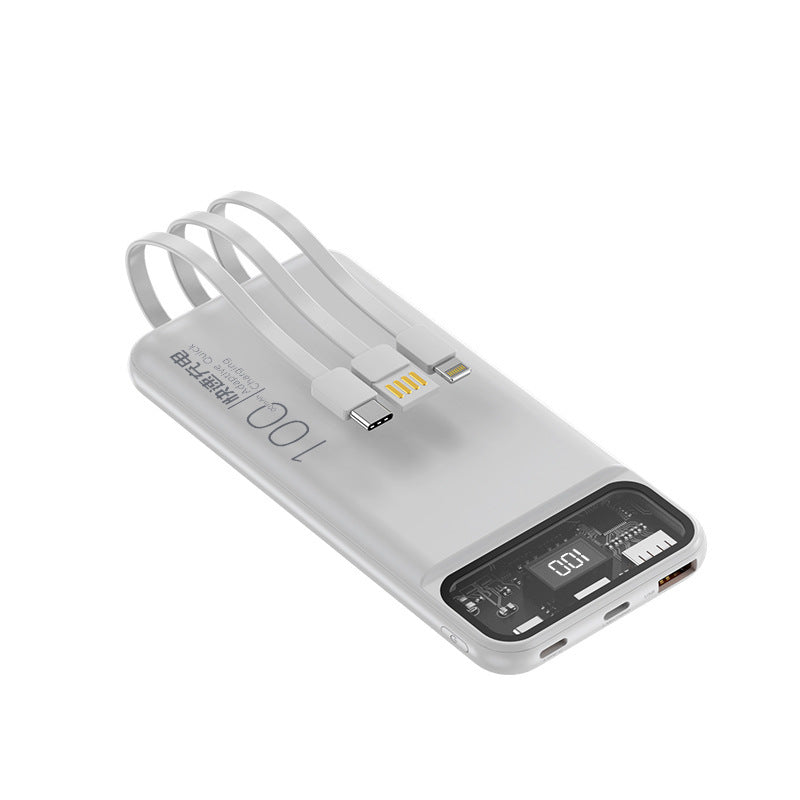 Tragbare Powerbank mit multifunktionalem Kabelsystem und digitaler Anzeige Brehn