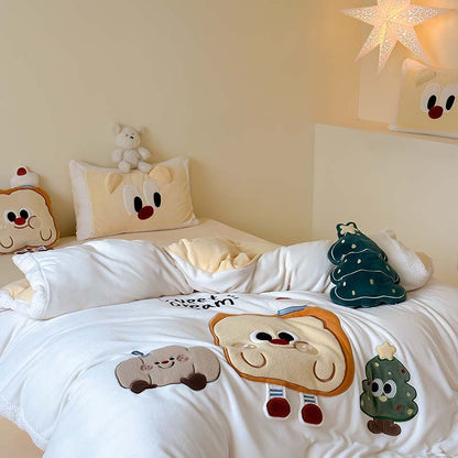 Weihnachtliches Kuschelbettwäsche-Set mit 3D-Applikationen und Teddyfleece