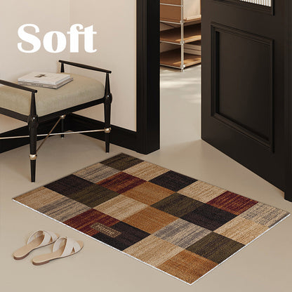 Decorative Absorbent Non-Slip Entrance Doormat with Patchwork Plaid Pattern and 'Home' Embossed Accent