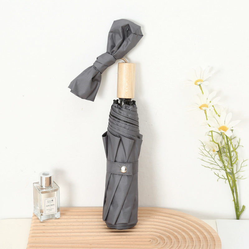 Damen Eleganter Falt-Regenschirm mit Holzgriff Brehn