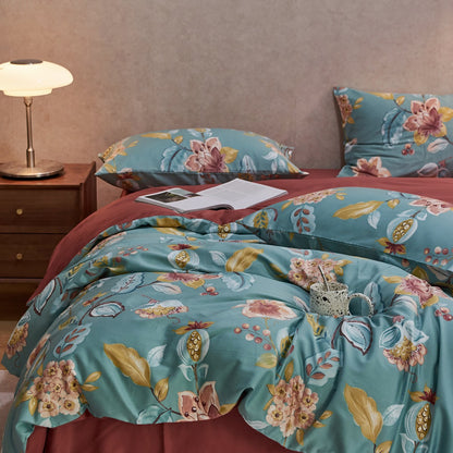 Botanisches Baumwoll-Satin Bettbezug-Set mit umkehrbarem Bezug