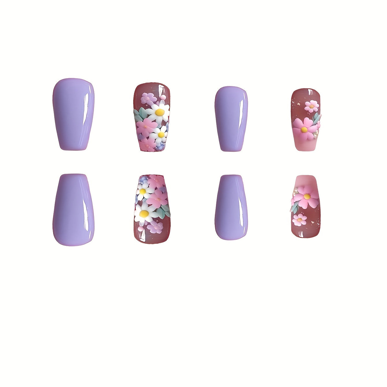 Blumen-dekorierte Press-On-Nail-Art Brehn