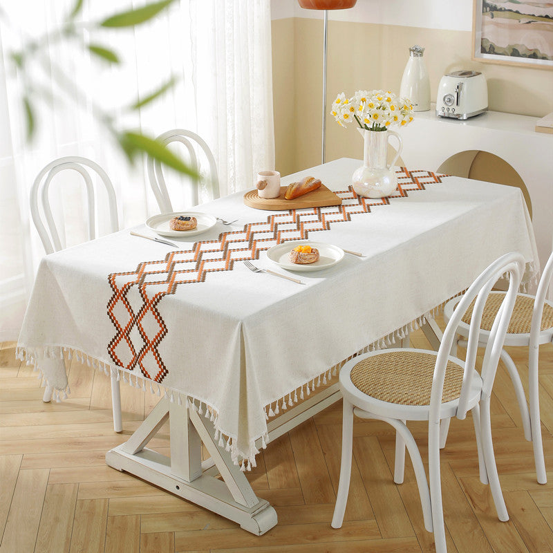 Elegante geometrische Fransen- Tischdecke