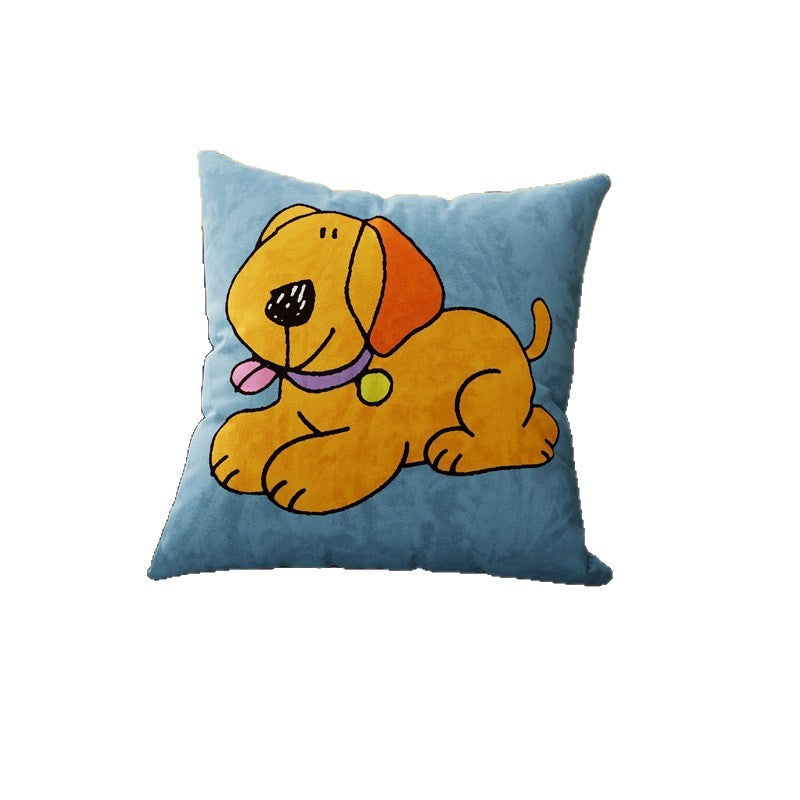 Decorative Cartoon Puppy Plush Throw Pillow Cover with Breathable Knit Texture