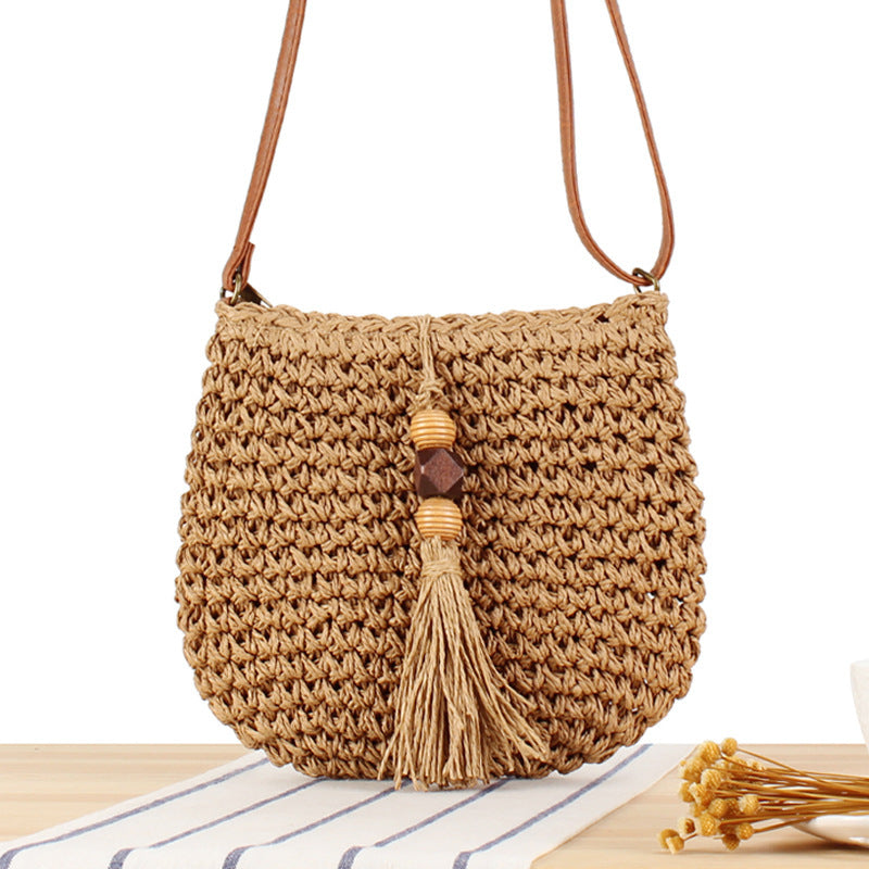 Schultertasche mit Handgeknüpftem Makramee und Fransen Brehn