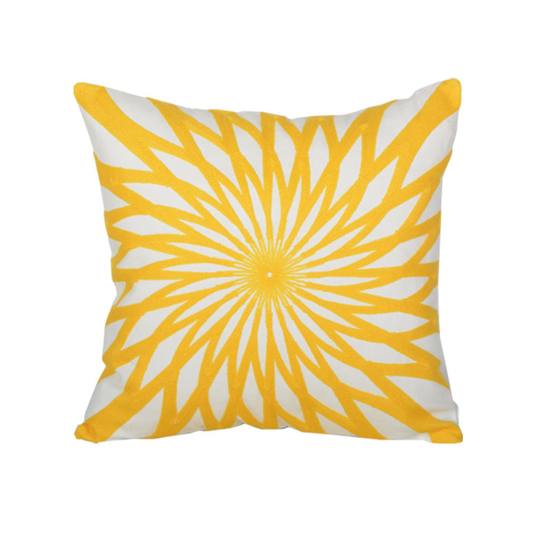 Sonnenstrahlen Geometrisch Bestickter Baumwoll-Leinen-Kissenbezug