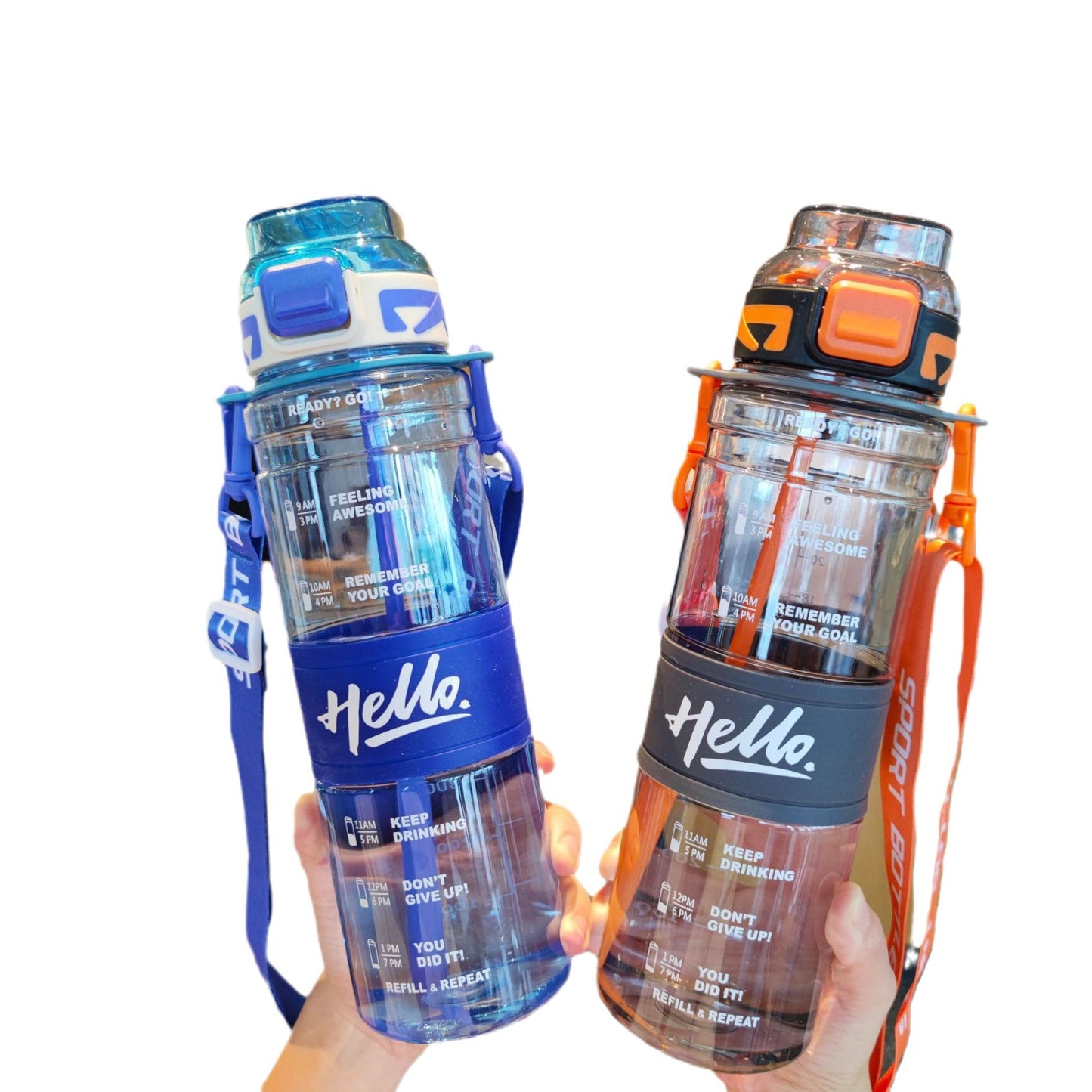 Damen große Sport-Trinkflasche mit motivierenden Zeitmarkierungen Brehn