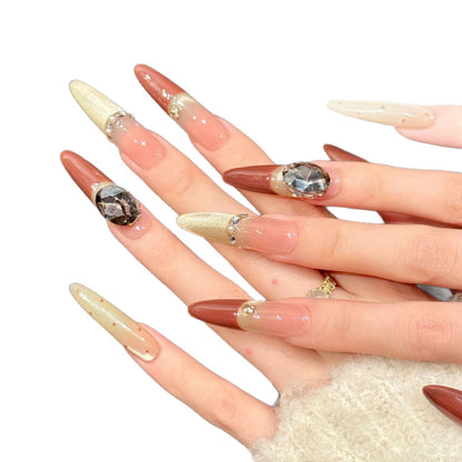Künstlerisches Stiletto Press-On Nagelkunstset mit Steinakzenten