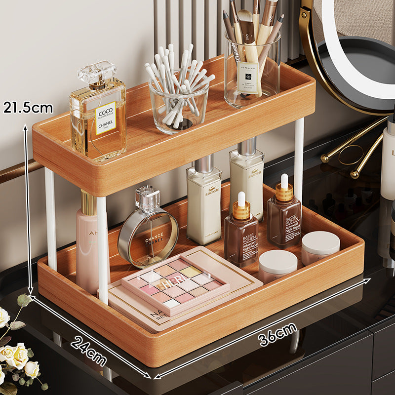 Zwei-Ebenen Holzkosmetikschreibtisch Organizer mit Metallpfeilern
