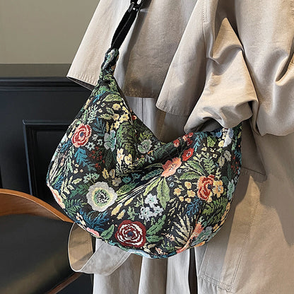 Blumenmuster Canvas Schultertasche
