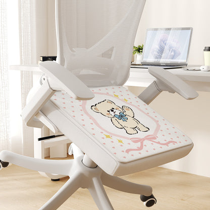 Plush Ergonomic Chair Seat Cushion Pad with Non-Slip Backing and Cute Teddy Illustration
