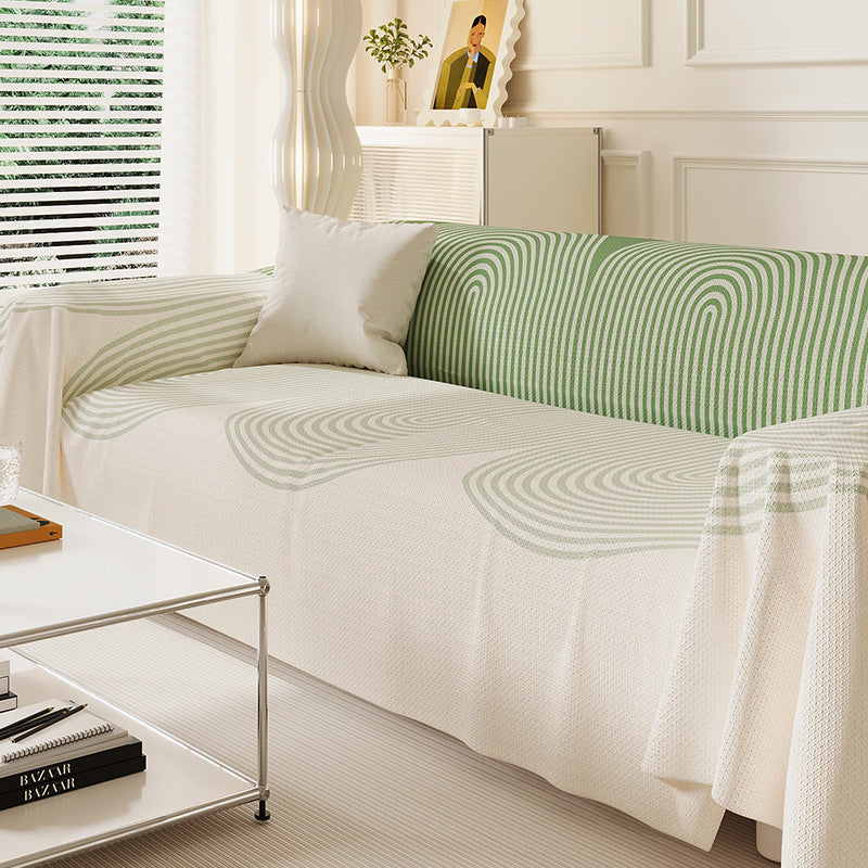 Reversible Textured Sofa Slipcover with Woven Arch-Pattern Drop-On Protector