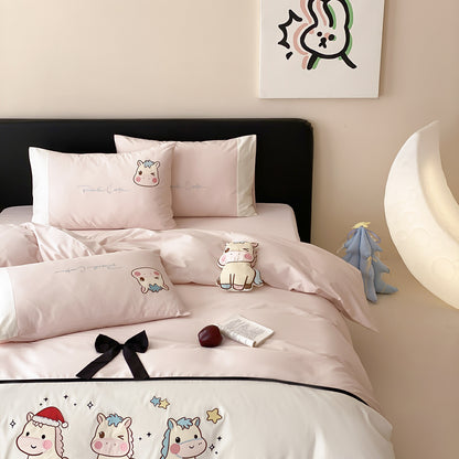 Niedliches Cartoon-Einhorn Bettwäsche Duvet Cover Set mit Kissenbezügen Weiche Mikrofaser Bettwäsche