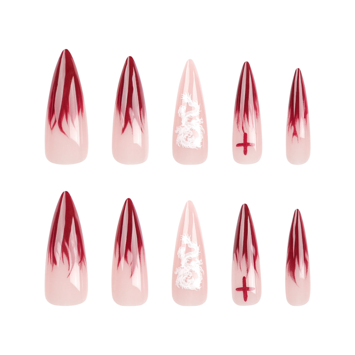 Kunstvolle Stiletto-Nägel mit kreativem Farbverlauf und Querschnitt-Design Brehn