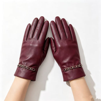 Chic Lederhandschuhe mit Kettendetails Brehn