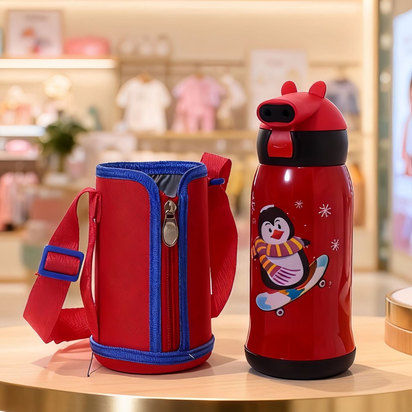 Damen Isolierte Trinkflasche mit praktischem Tragegurt und Tiermotiv Brehn