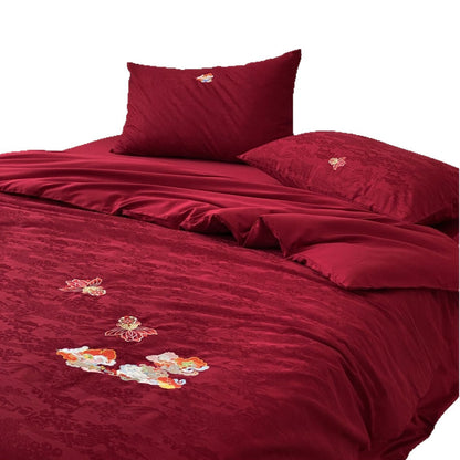 Premium Bettwäsche-Garnitur aus Mako-Baumwoll-Satin mit floraler Jacquardstruktur und gestickten Applikationen Brehn