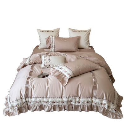Luxuriös bestickte Rüschensatin Bettbezug Set
