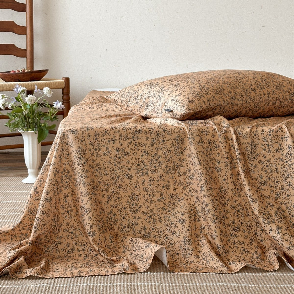 Gegerbete Leinenmischung Floral Bettüberwurf und Kissenbezug Set