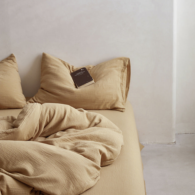 Atmungsaktives Baumwoll‑Musselin Bettwäsche‑Set mit natürlicher Crinkle‑Struktur