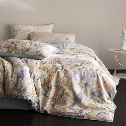 Blumen Satin-Feel Bettdeckenbezug-Set mit Oxford-Kissenbezügen