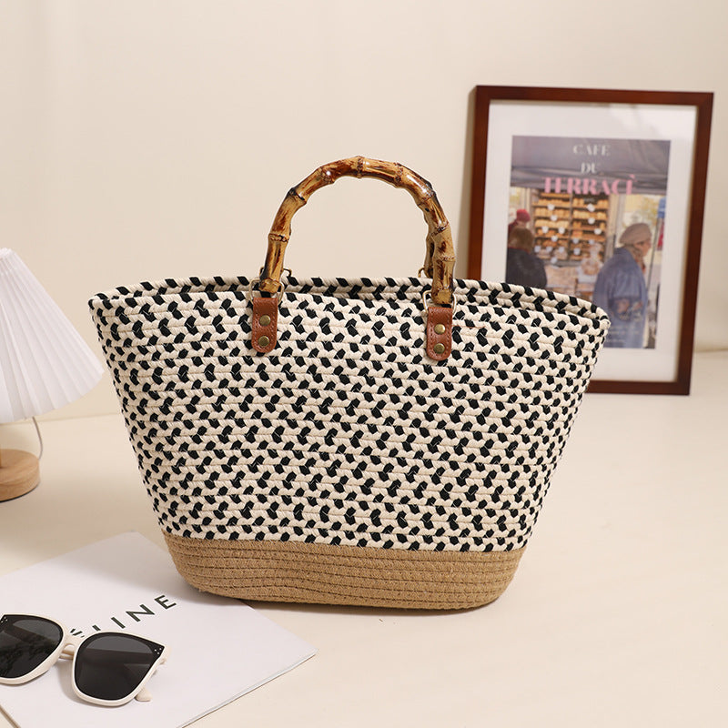 Eleganter Bast Shopper mit Bambusgriffen Brehn