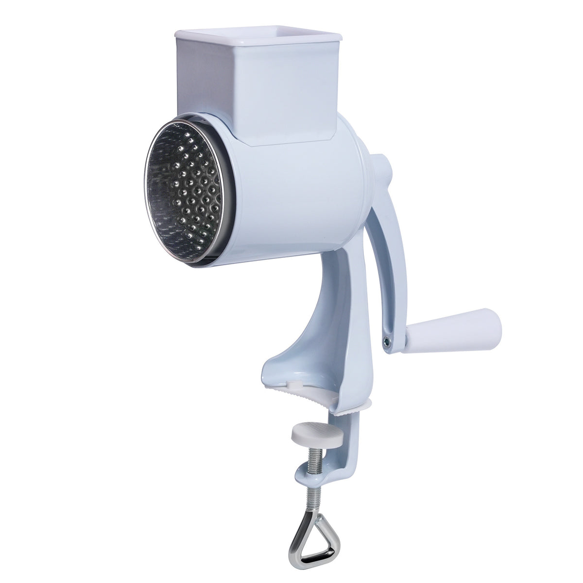 Manual Rotary Nut Grinder with Dual Stainless-Steel Drum Blades and Clamp