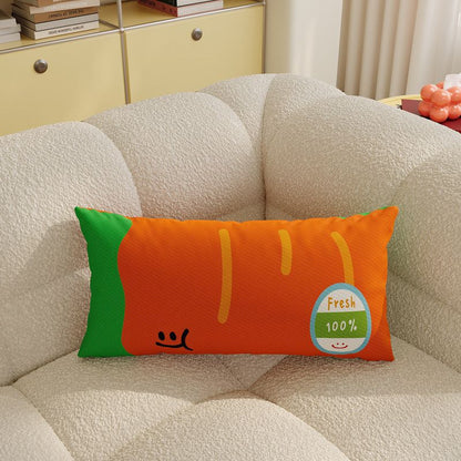 Plush Square Decorative Cushion with Cartoon Carrot Print and Checkerboard Backing
