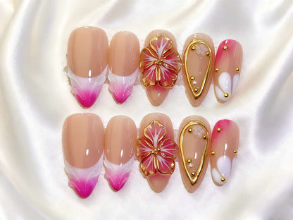 Dekoratives Handgefertigtes Press-On Nagelkunstset mit von Strand inspirierten Designs