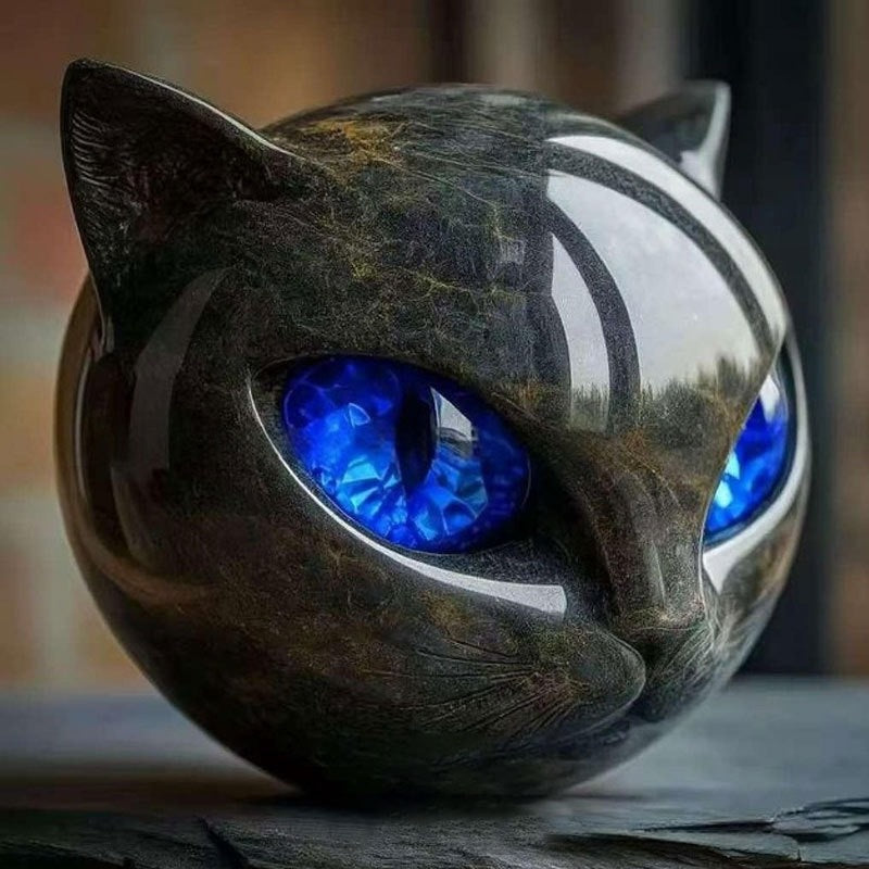 Brehn | NoirCat Skulptur – Schwarzer Katzenkopf mit hypnotisierenden Augen
