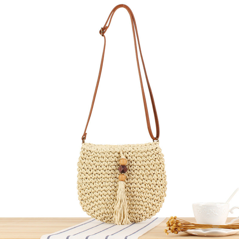 Schultertasche mit Handgeknüpftem Makramee und Fransen Brehn