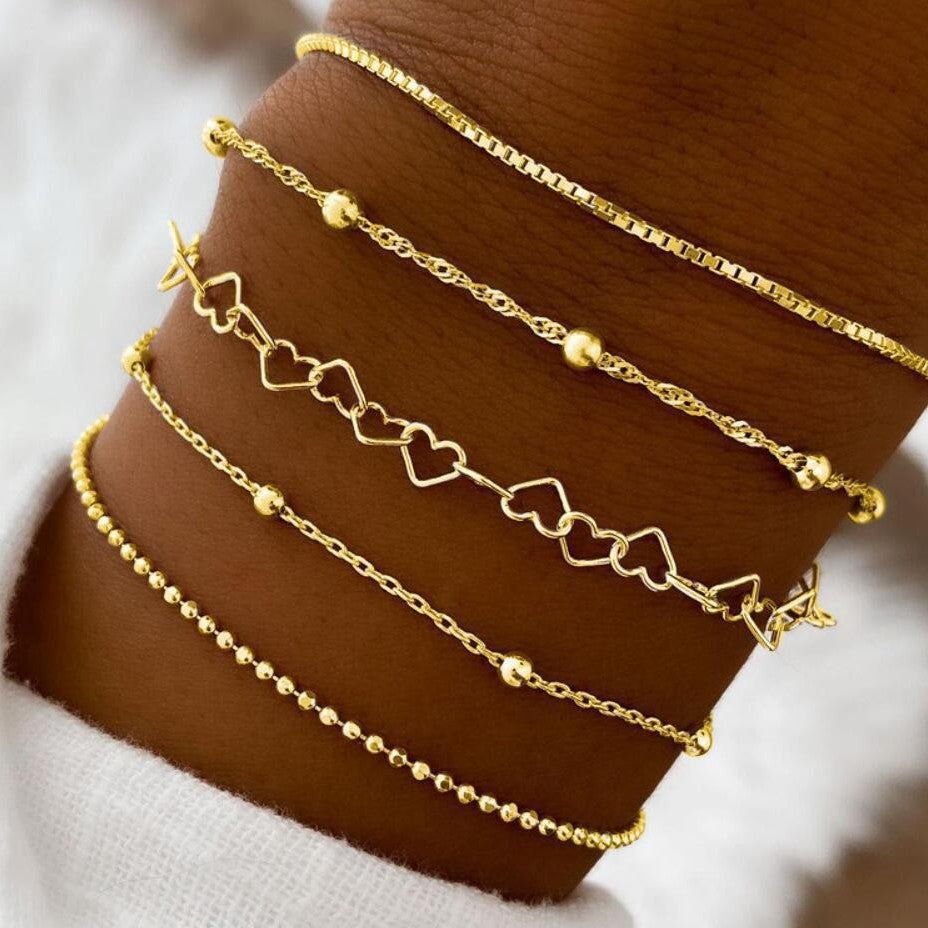 Silber Herz Charm Armband Set Brehn