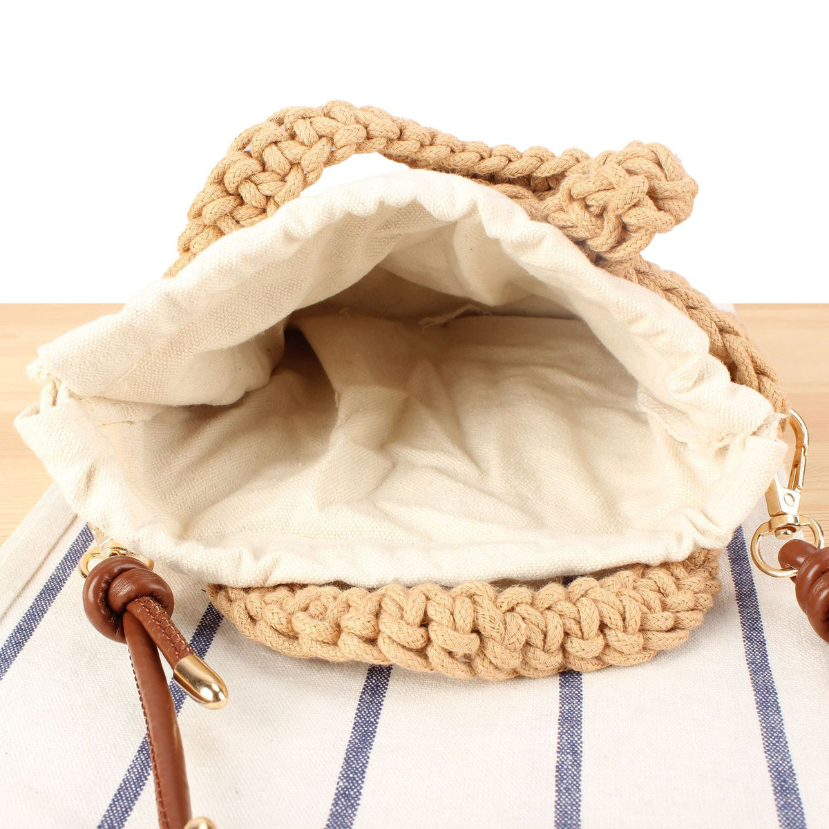 Handtasche Aus Handgefertigtem Makramee mit Verstellbarem Schulterriemen Brehn
