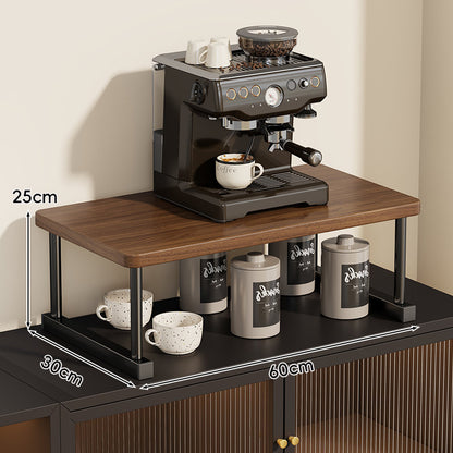 Zwei-Ebenen-Thekenkaffee-Station-Regalaufsatz mit Walnuß-Top und Metallrahmen