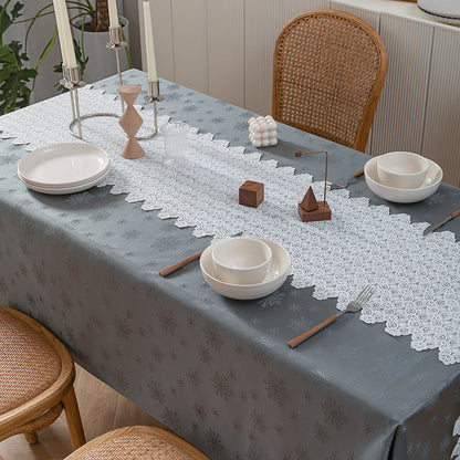 Rechteckige Premium-Tischwäsche aus Jacquard-Polyester mit subtiler Frost-Blütenprägung Brehn
