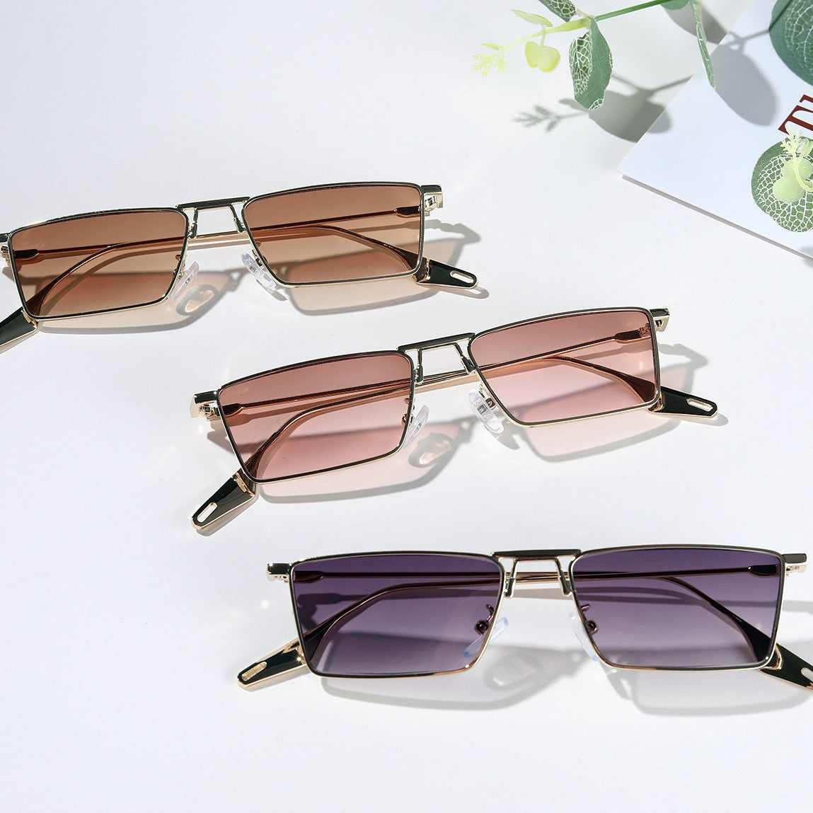 Damen elegante geometrische Sonnenbrille mit stylischem Metallrahmen Brehn
