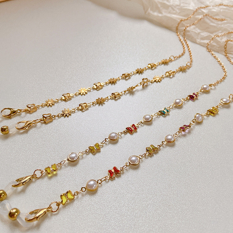 Stilisierte Brillenhalterkette mit Bunten Kristallen Brehn