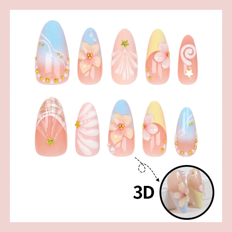 Kunstnagelset mit elegantem Blüten- und Muscheldesign Brehn