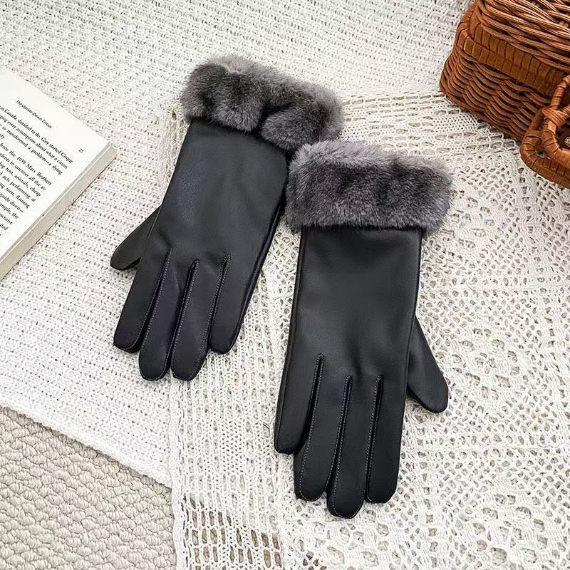 Luxuriöse Kunstpelz-Bündchen-Lederhandschuhe Brehn