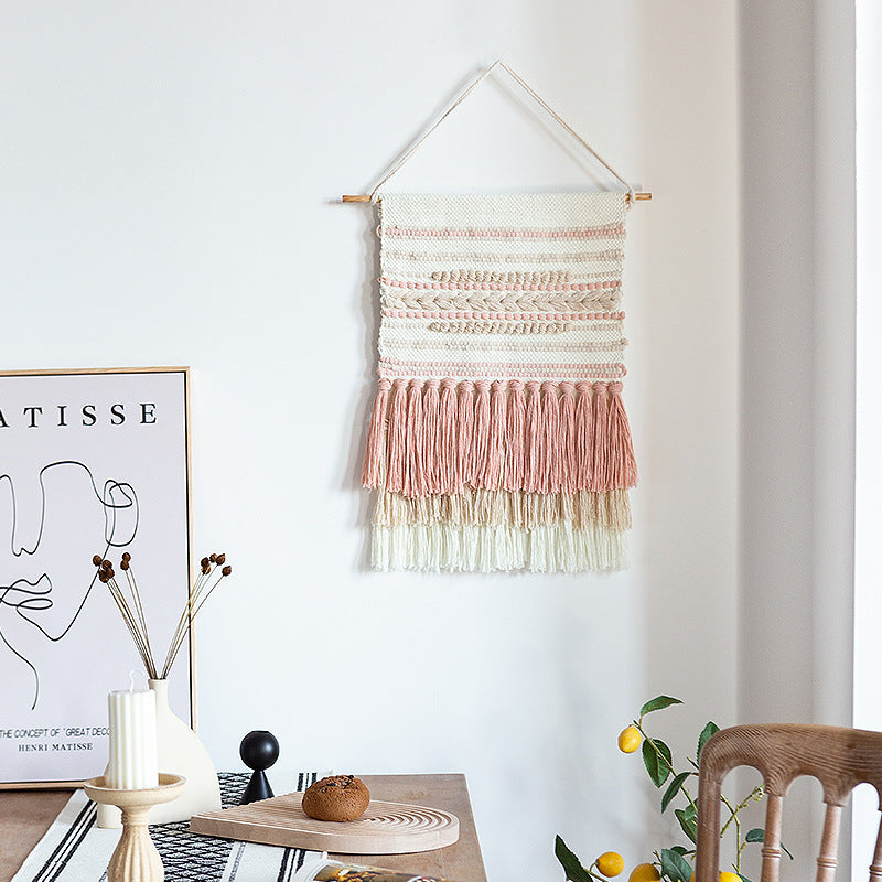 Gewebter Boho-Wandbehang mit Makramee-Fransen und handgearbeitetem Strukturrelief Brehn