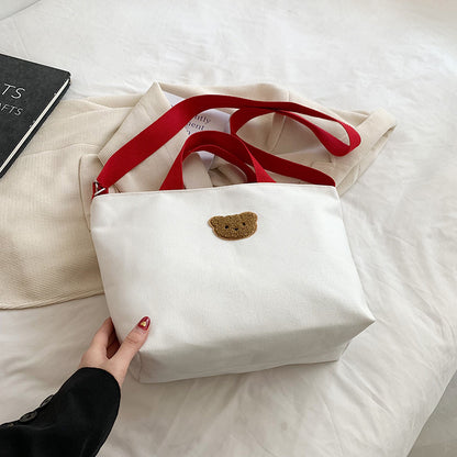 Casual Canvas Tragetasche mit süßer Bärenapplikation
