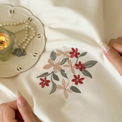 Luxuriöses gesticktes Satin-Bettwäsche-Set mit Kissenbezug und Nackenrolle