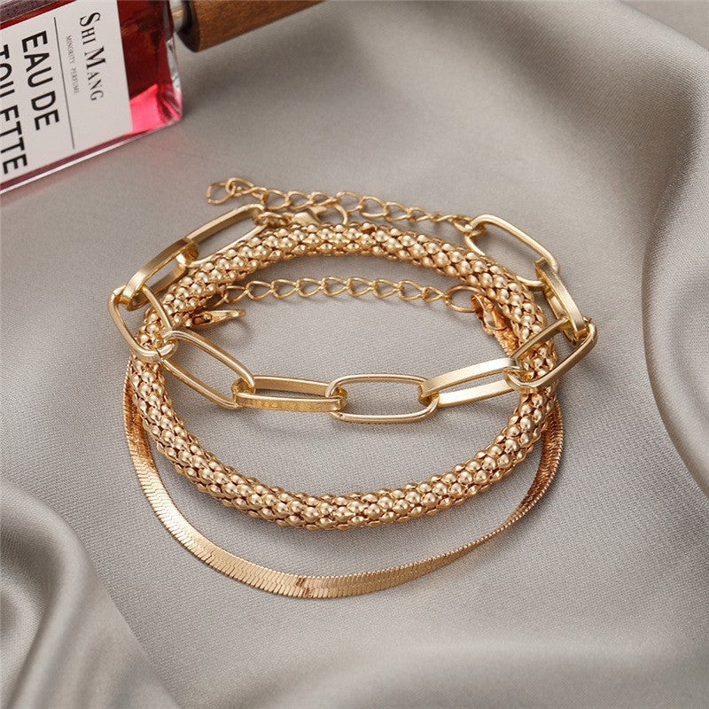 Multi-Texturiertes Silberkettenarmband-Set Brehn
