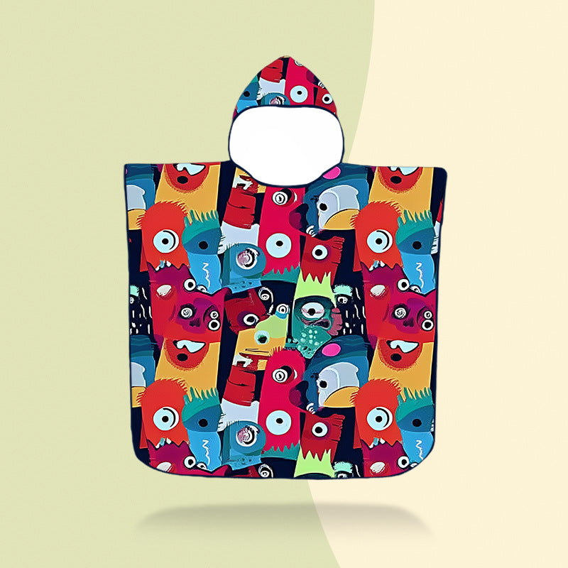 bunter Kapuzenponcho mit Roboter-Motiv Brehn