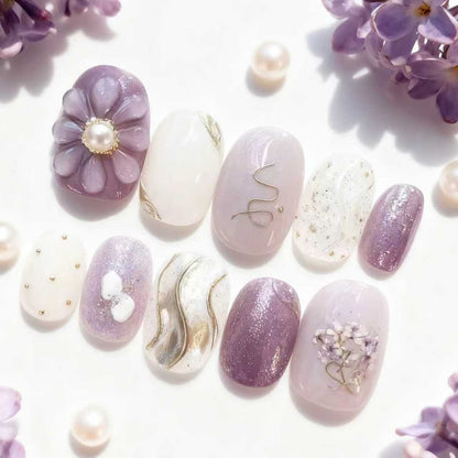 Floral und Perlen Dekorative Press-On Nagelkunst Set Brehn