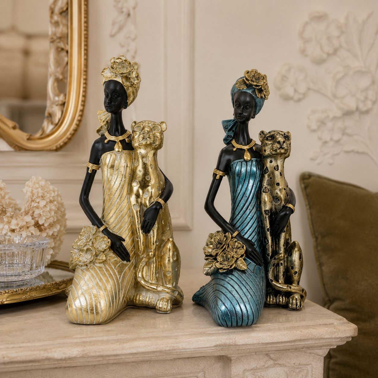 Elegante Skulptur mit Leoparden Brehn